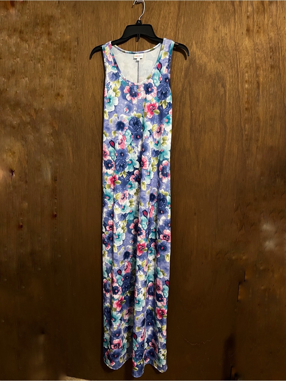 Lula Roes Sleeveless Maxi Dress Blue Multicolor Floral Column Tank Size L Fit M